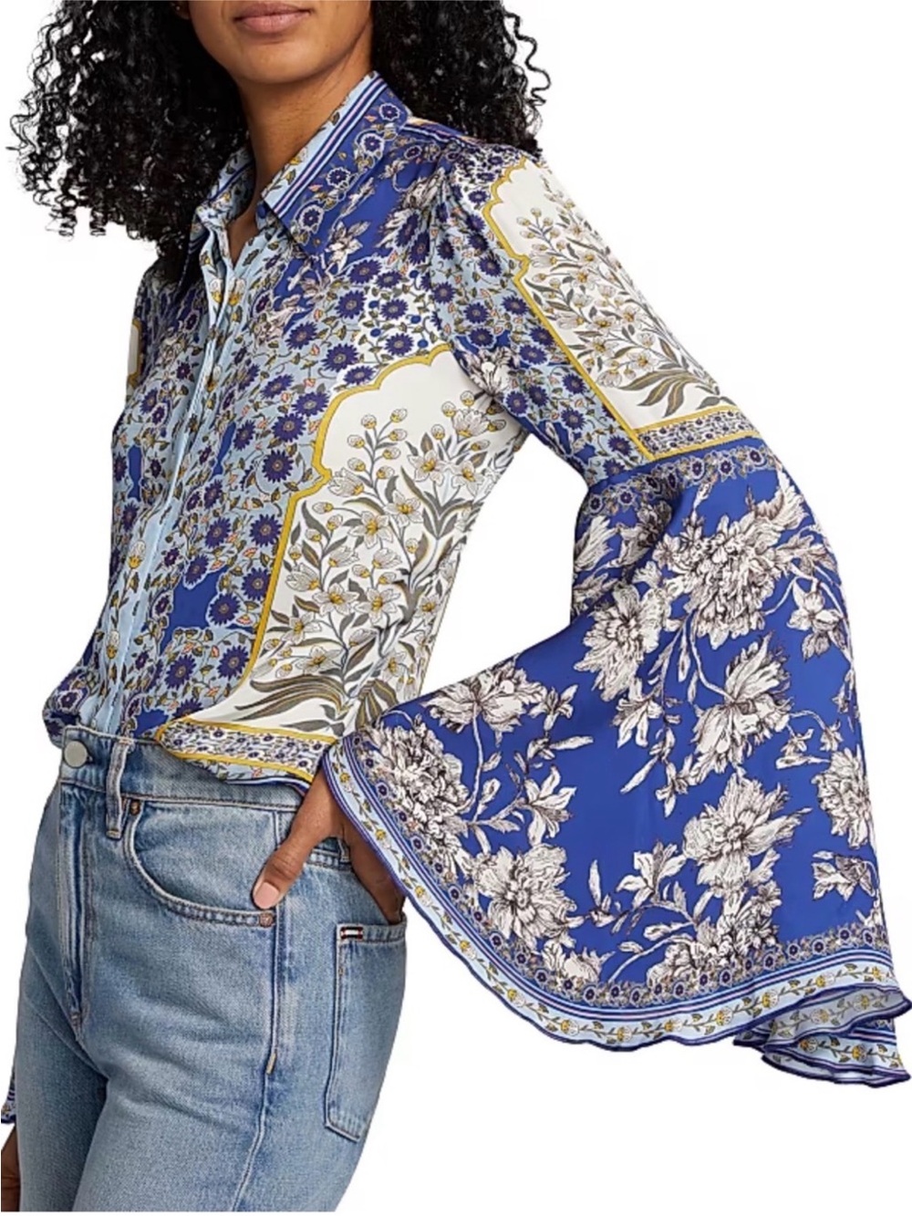 Alice + Olivia 'Willa' Bell Sleeve Floral Print Bohemian Blouse Size XS